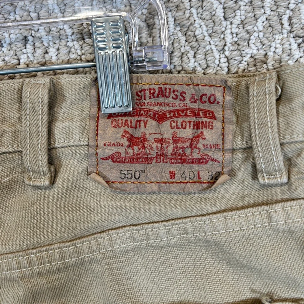 Y2K Vtg Levis Jeans Mens 40x32 550 Relaxed Fit Khaki Denim Pants Cotton Tapered